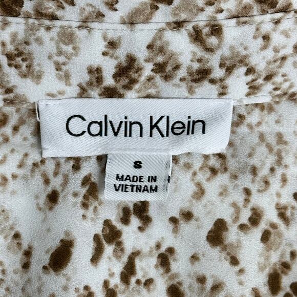 Calvin Klein Snake Print Ruffle Short Sleeve Button Up Blouse Womens Size Small - Picture 10 of 14